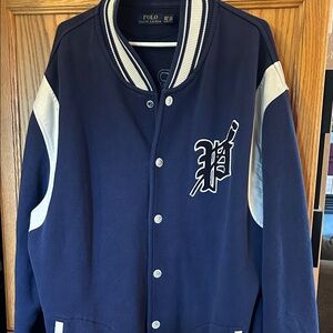 Polo by Ralph Lauren Men's Blue and White Varsity Jacket